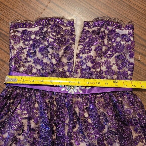 NWT Roberta Off the Shoulder Floral Lace Rhinestone Satin Party Mini Dress Small - Picture 11 of 12